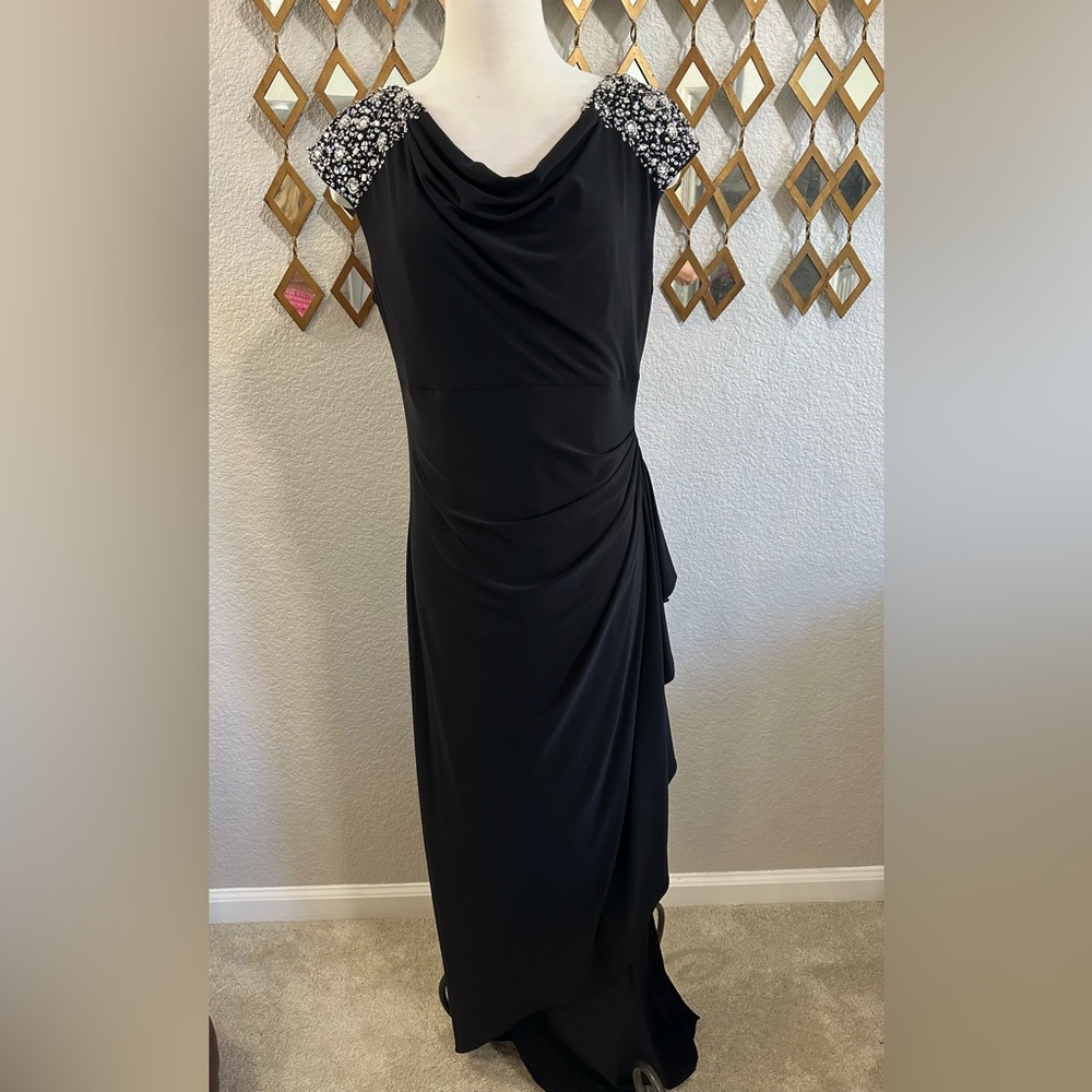 Alex Evenings Black Dress with Embellished Shoulders